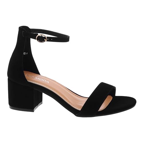TOP Moda Darcie-1 Ankle Strap Dressy High Heel Sandal, Non-slip Sole, For Wedding, Party, Prom, Evening Wear, or Any Occasion, Sleek Style Block Heel Sandals, Black Nubuck, 10
