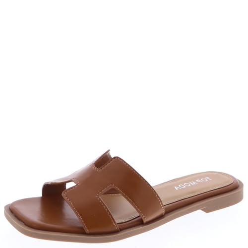 TOP Moda Elio-20 Women's Classic H-Band Slide Sandal for Women (Tan, US Footwear Size System, Adult, Women, Numeric, Medium, 8.5)